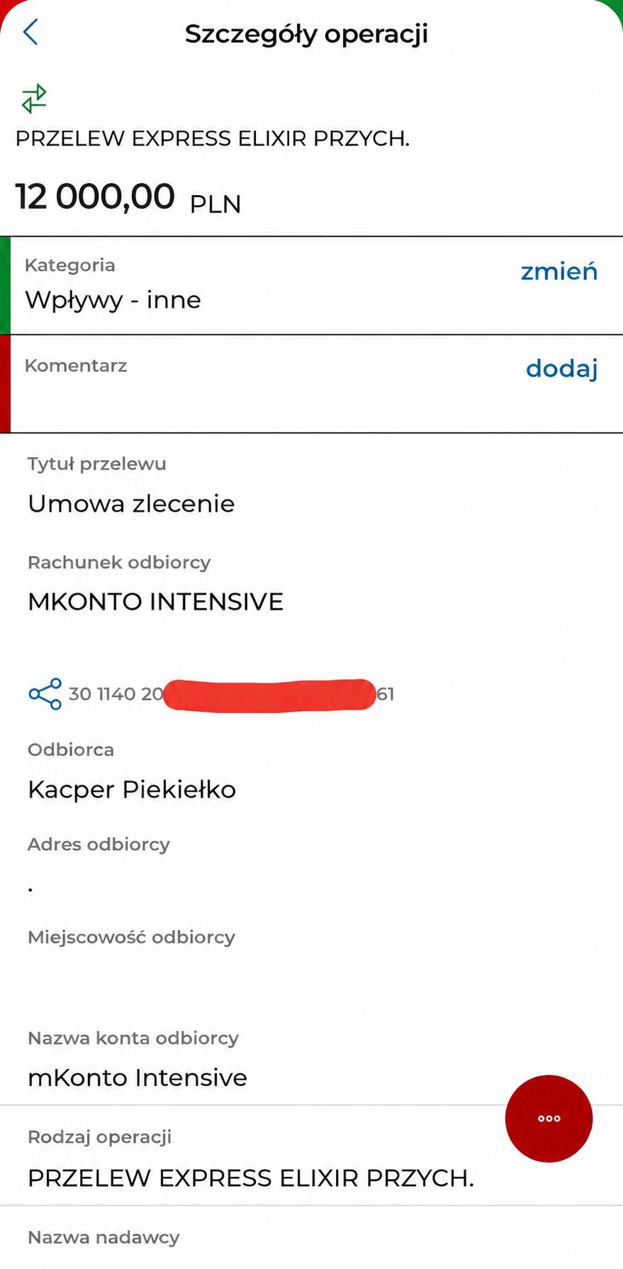 Potwierdzenie przelewu przedstawione w ofercie