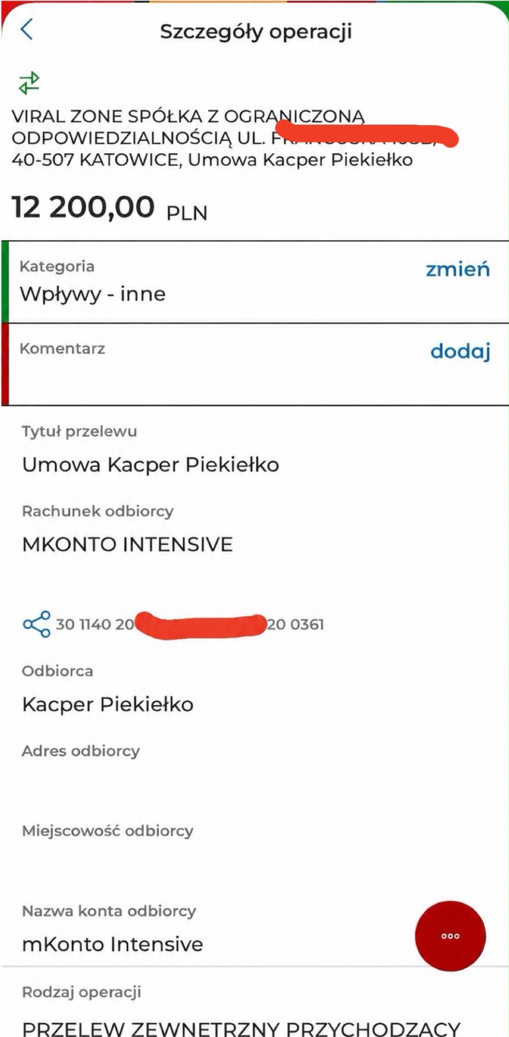 Potwierdzenie przelewu przedstawione w ofercie